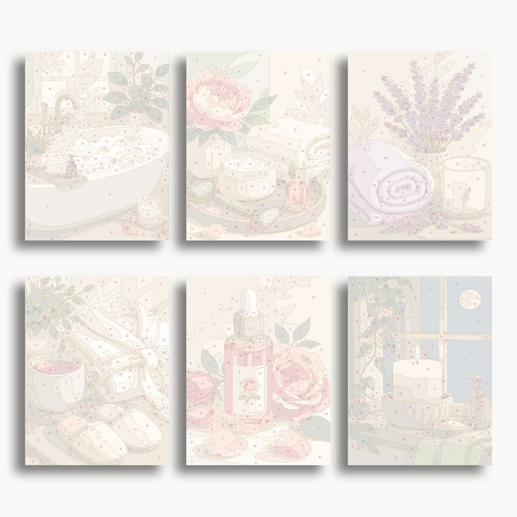 Numbered mini canvas previews for the Spa Retreat set