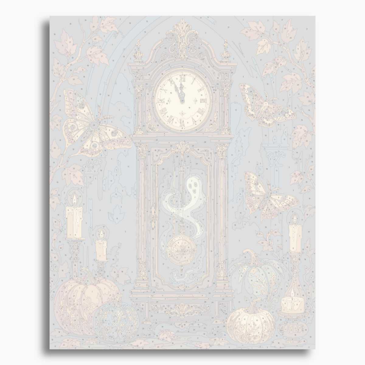 Numbered canvas preview for the Haunted Grandfather Clock paint by numbers kit