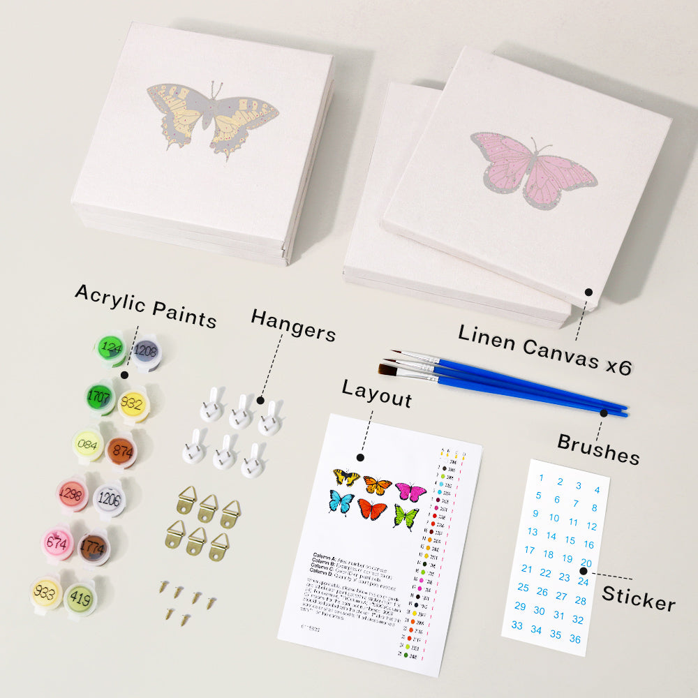 Butterfly kaleidoscope mini paint by numbers kit with colorful butterflies on geometric patterns