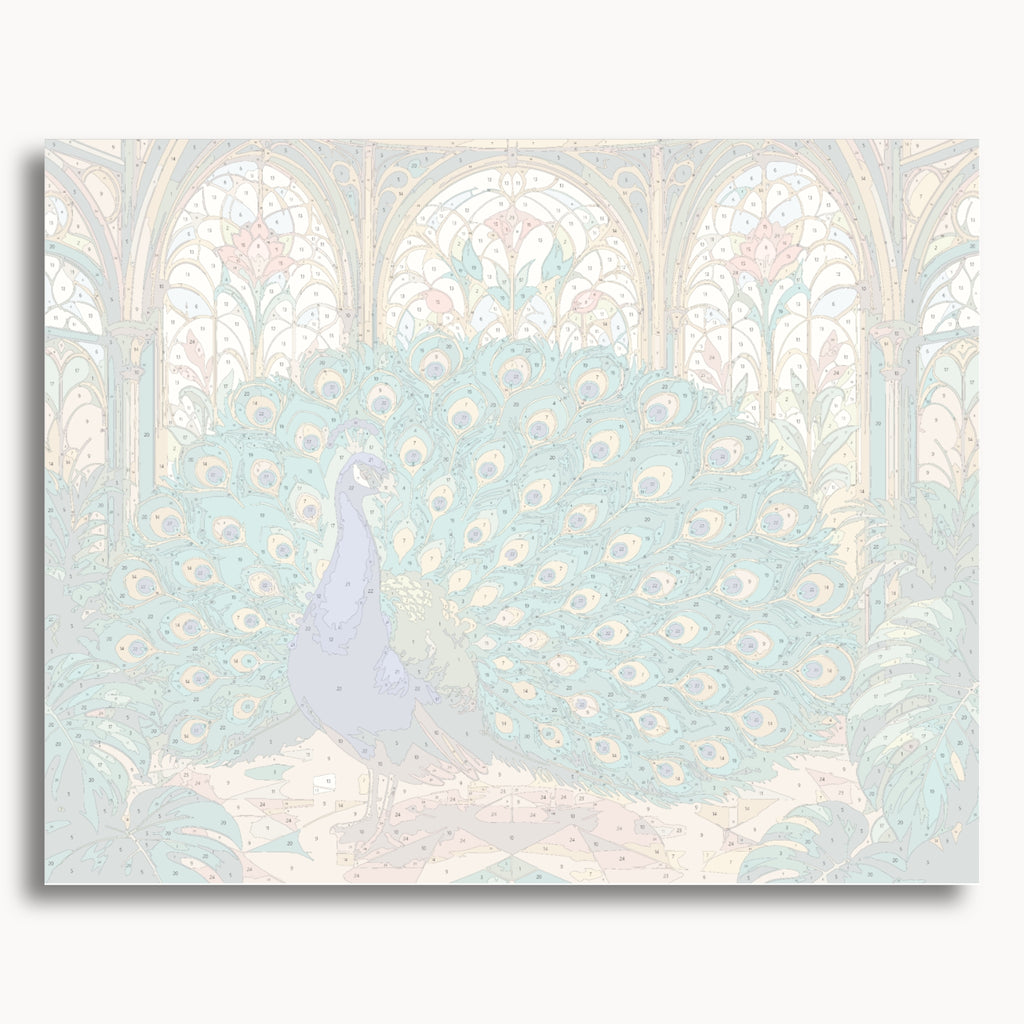 Numbered canvas preview for the Peacock Conservatory paint by numbers kit