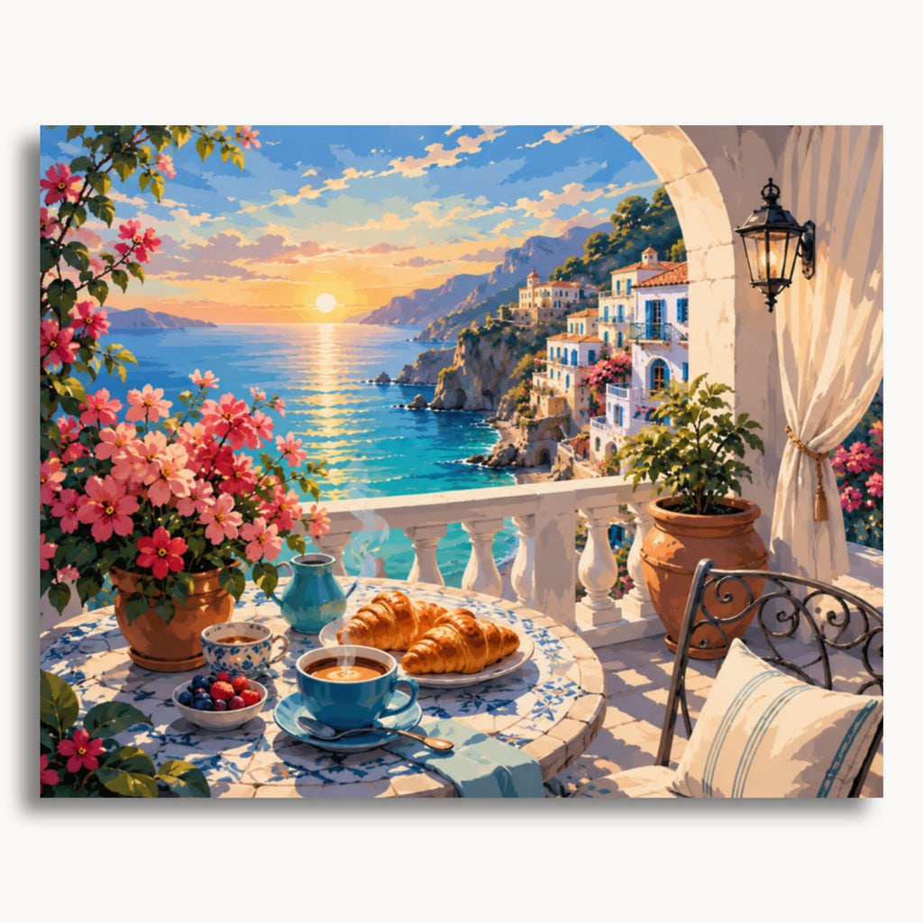 Coastal Breakfast paint by numbers artwork on canvas