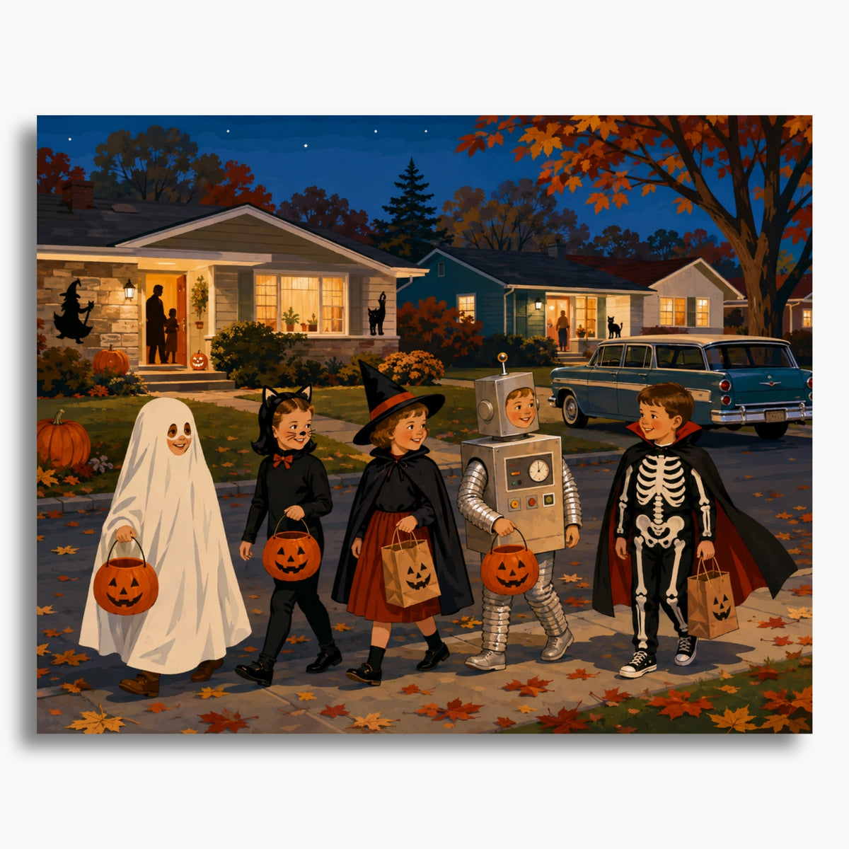 Trick or Treat 1958 paint by numbers artwork on canvas