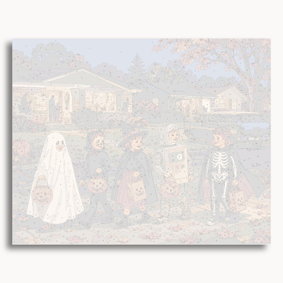 Numbered canvas preview for the Trick or Treat 1958 paint by numbers kit