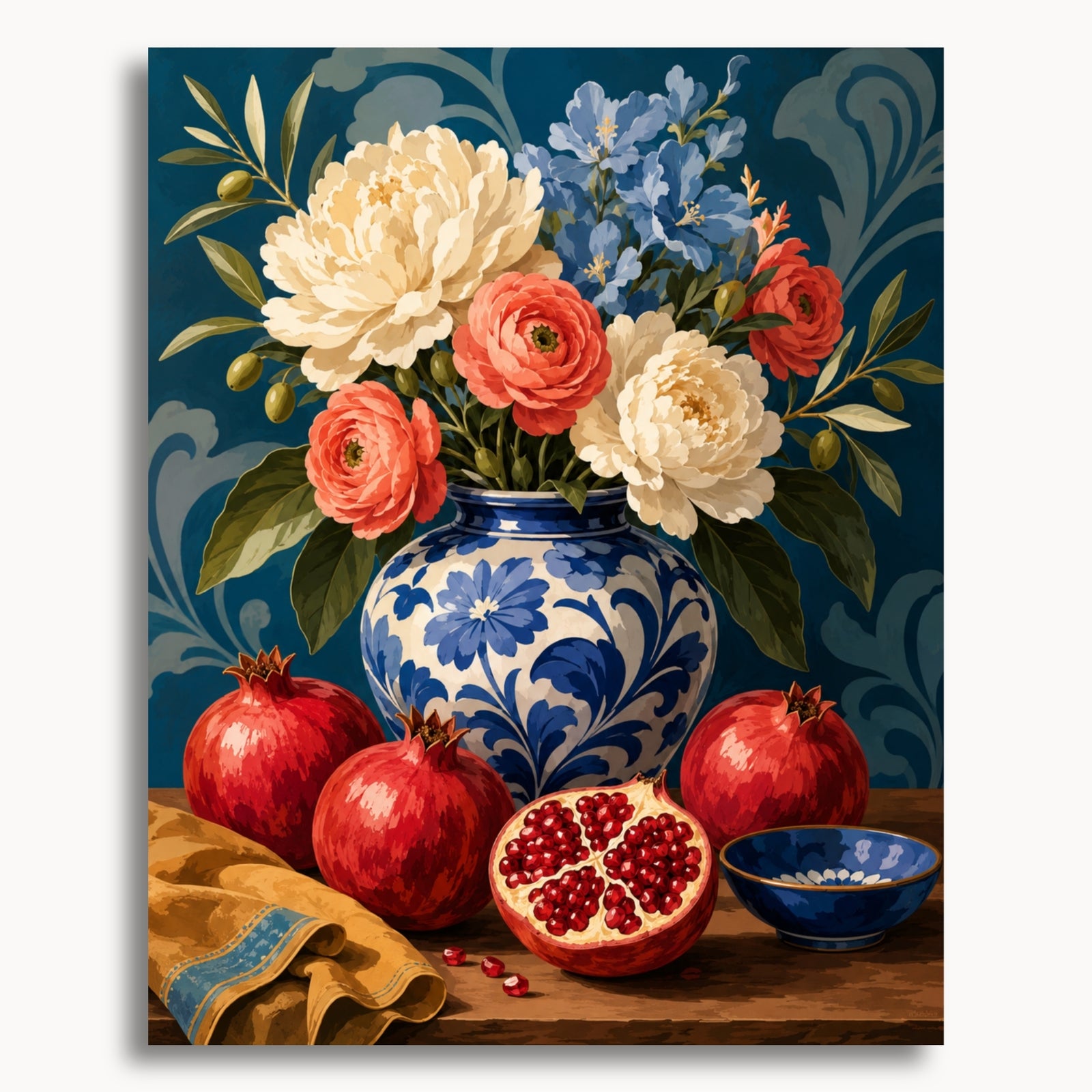 Grenades et pivoines
