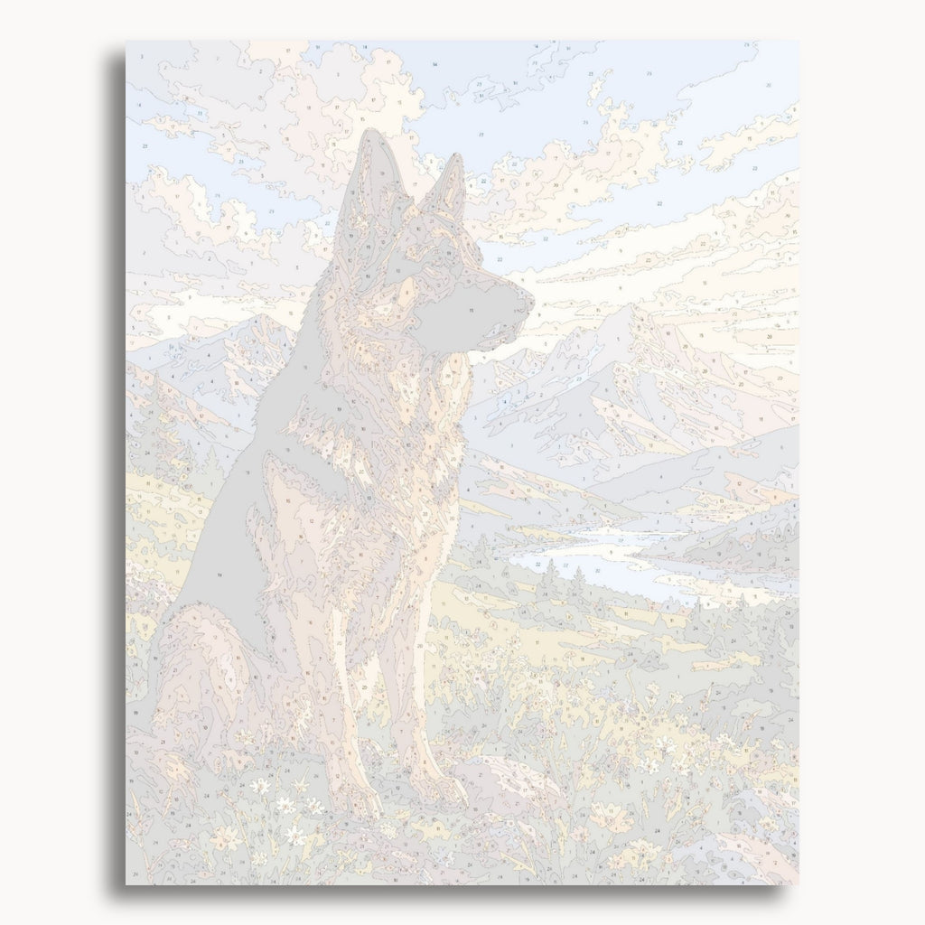 Numbered canvas preview for the Mountain Shepherd paint by numbers kit