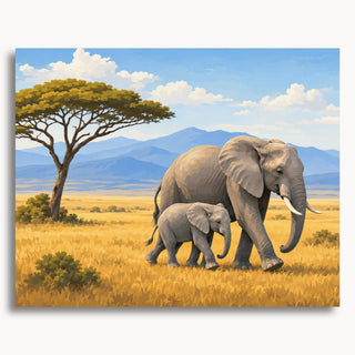 Savanna Elephants Together Malen-nach-Zahlen-Kunstwerk auf Leinwand