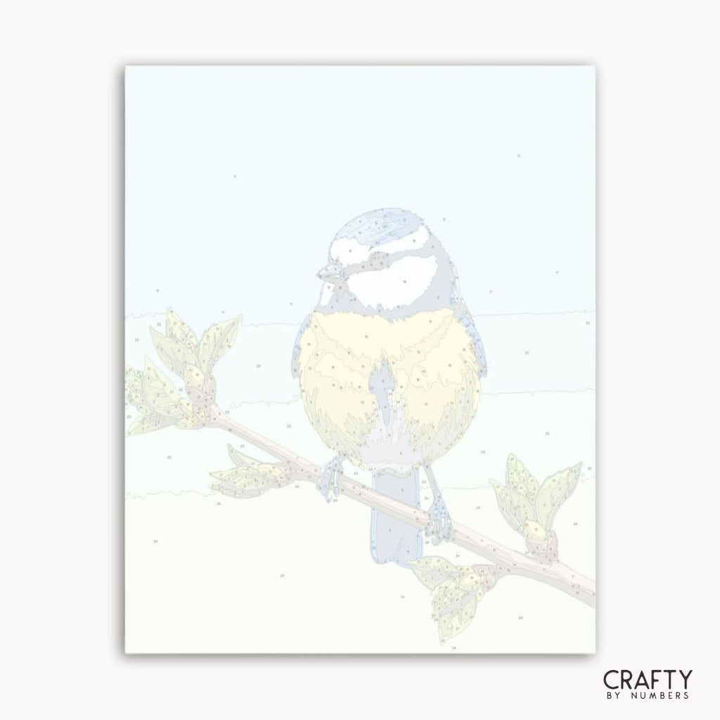 Numbered canvas preview for the Bluebird Spring Glow paint by numbers kit