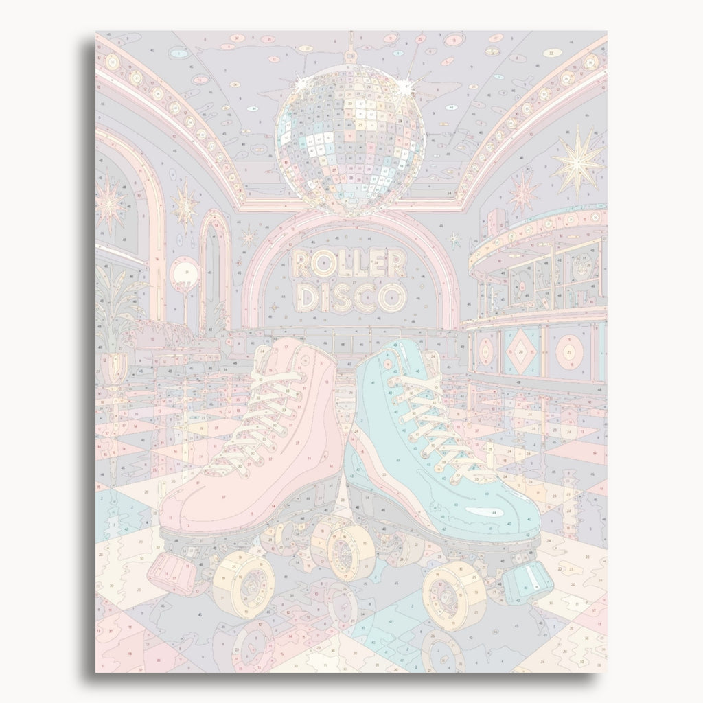 Numbered canvas preview for Roller Disco, showing outlined painting sections and color numbers.