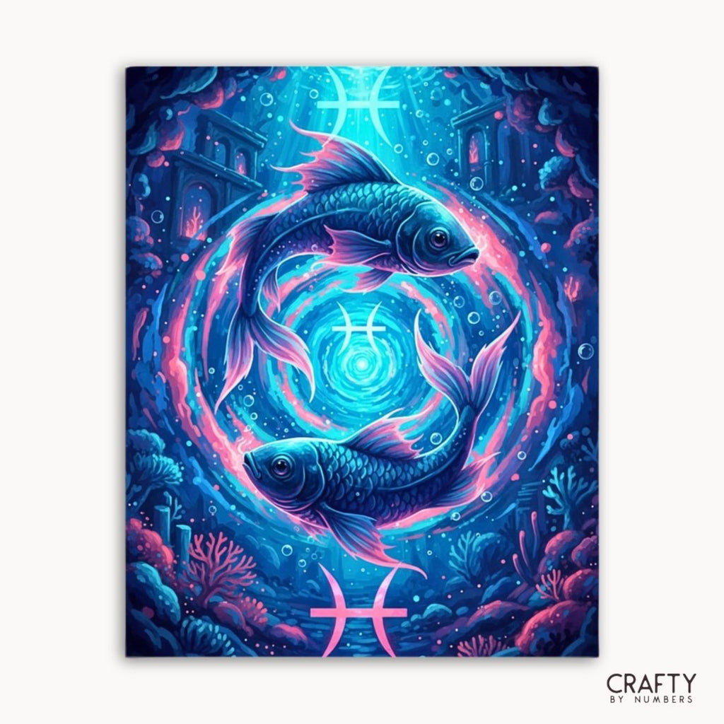 Pisces Mystic Depths paint by numbers artwork on canvas