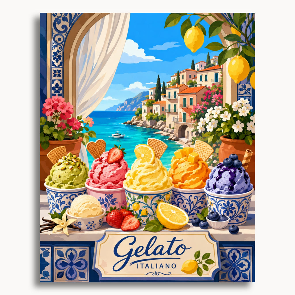 Italian Gelato paint by numbers artwork on canvas