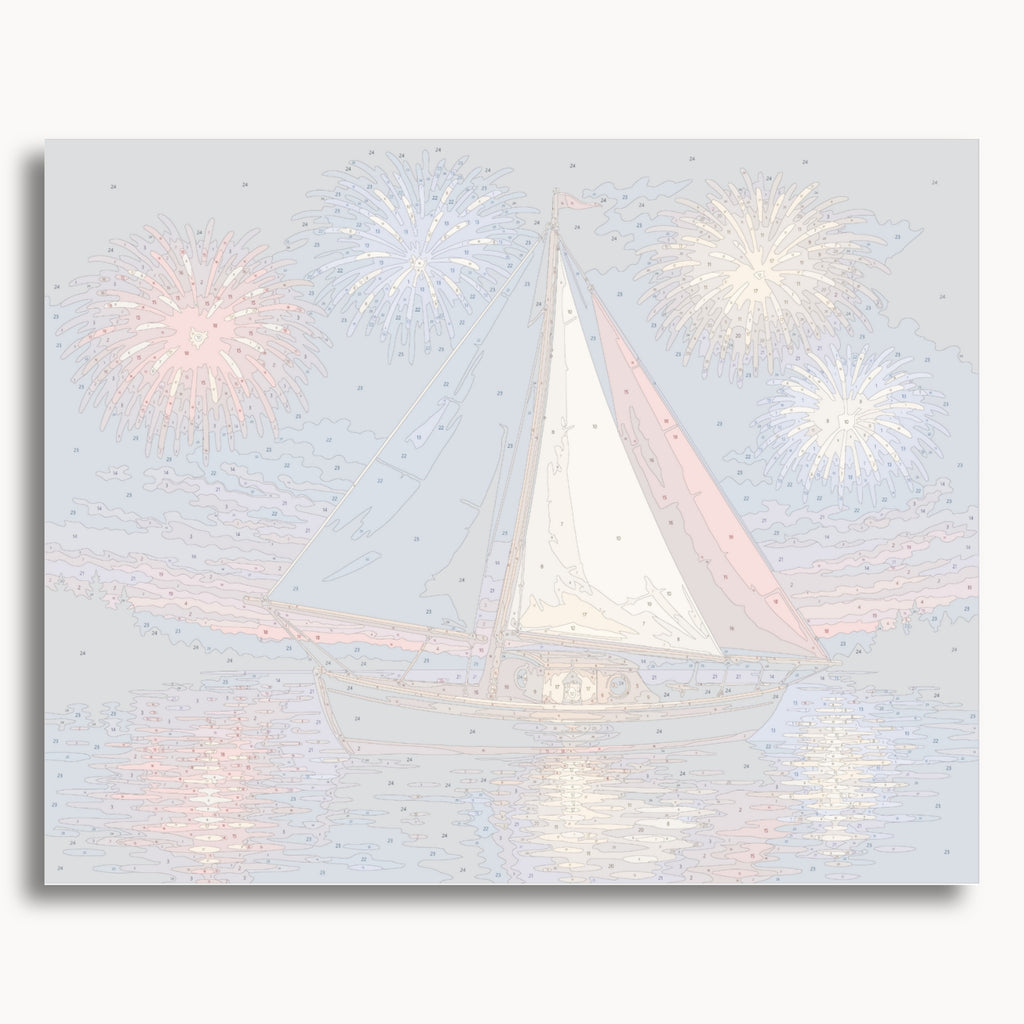 Numbered canvas preview for the Patriotic Sailboat paint by numbers kit