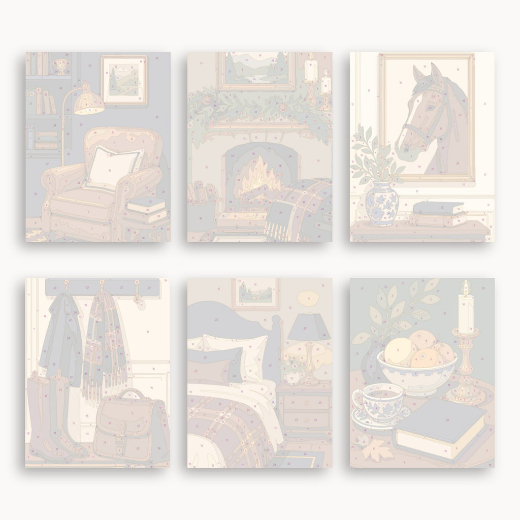 Numbered mini canvas previews for the Cozy Country Home set