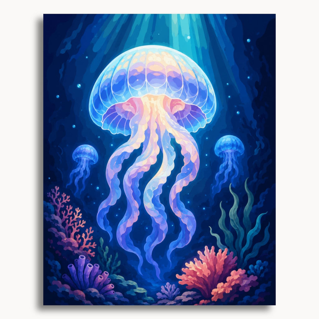 Moon Jellyfish paint by numbers artwork on canvas