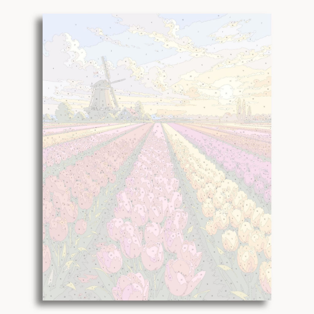 Numbered canvas preview for the Tulip Fields paint by numbers kit