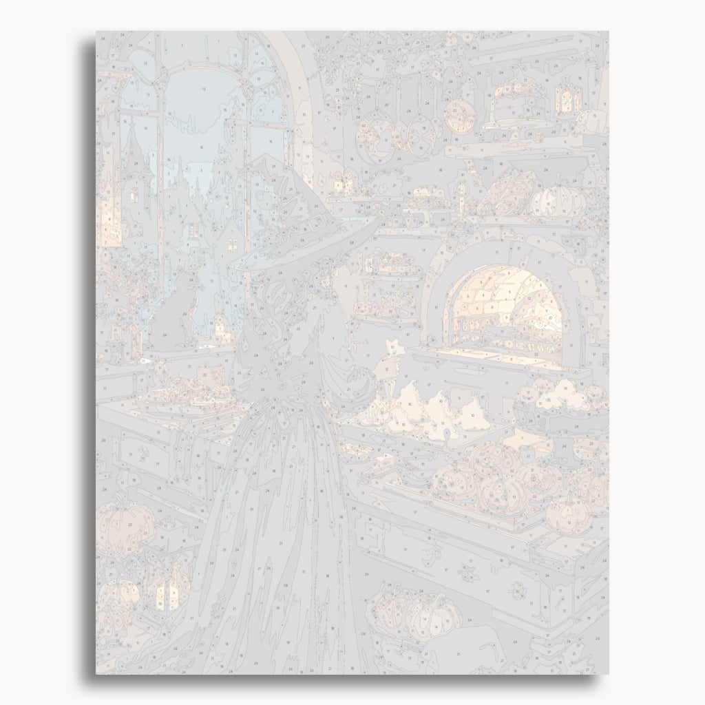 Numbered canvas preview for the Midnight Bakery paint by numbers kit