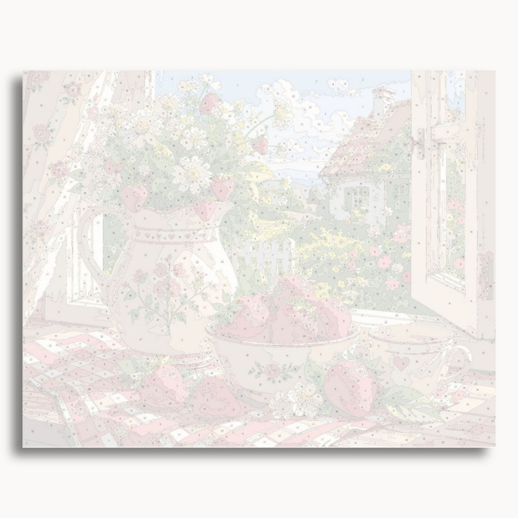 Numbered canvas preview for the Strawberry Daisies paint by numbers kit