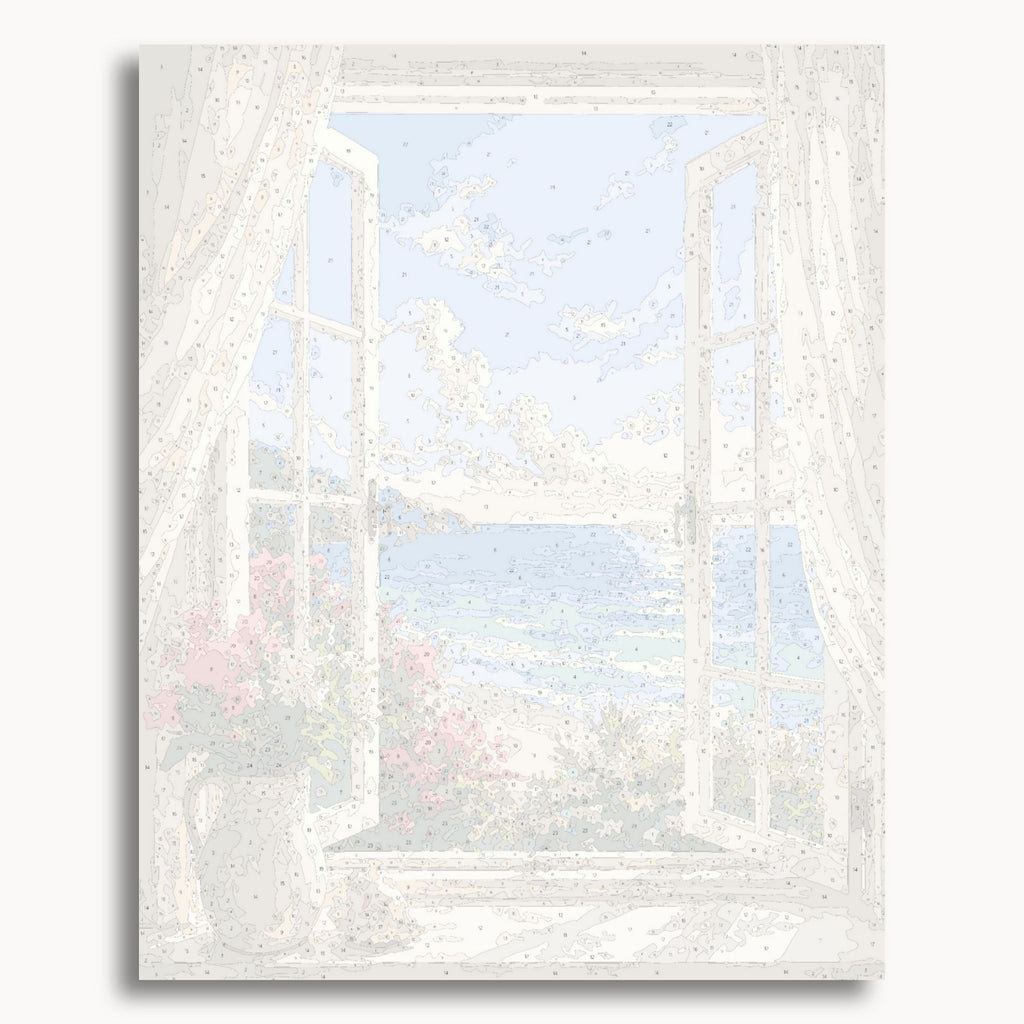 Numbered canvas preview for the Ocean Window View paint by numbers kit