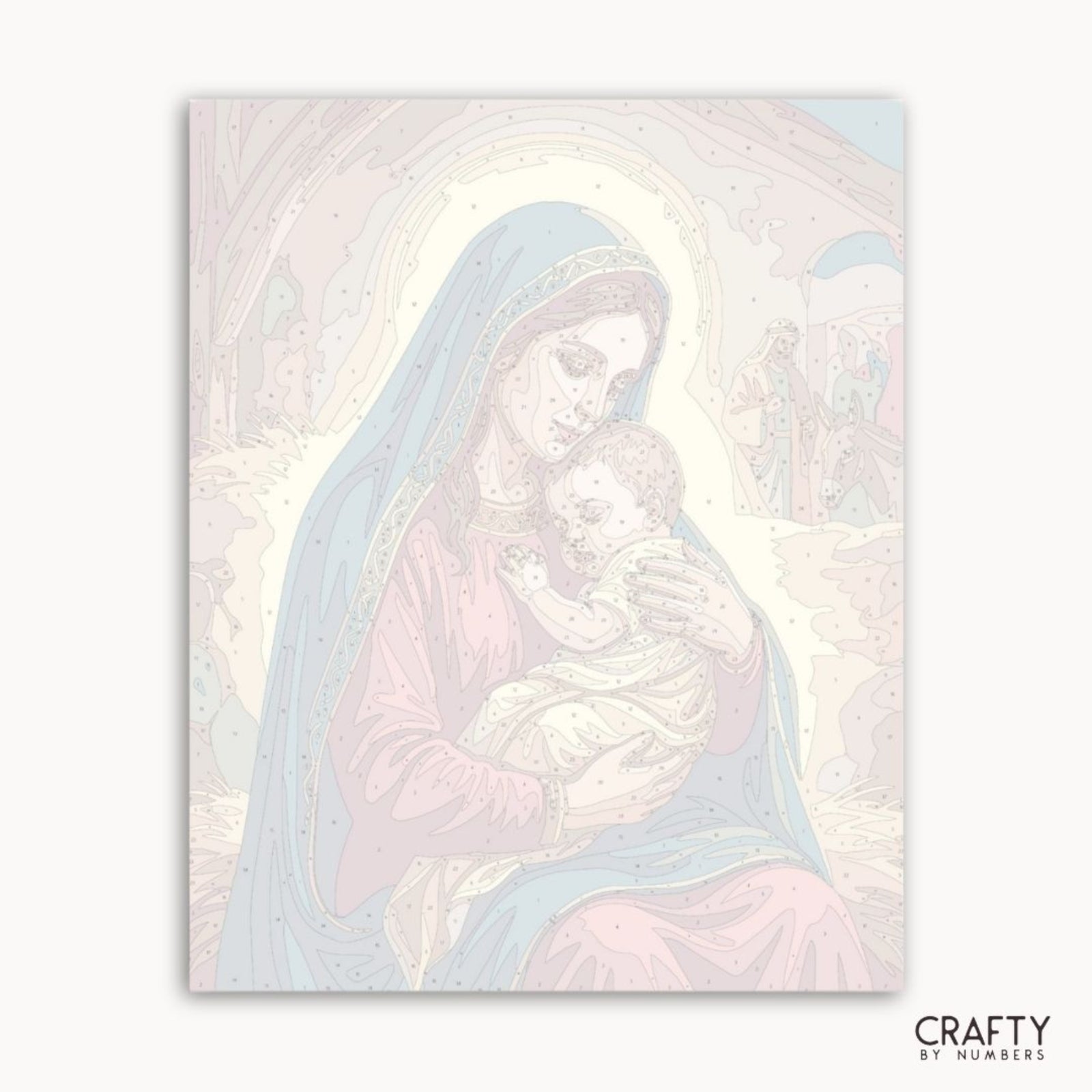 Numbered canvas preview for Holy Night Embrace paint by numbers with outlined color sections