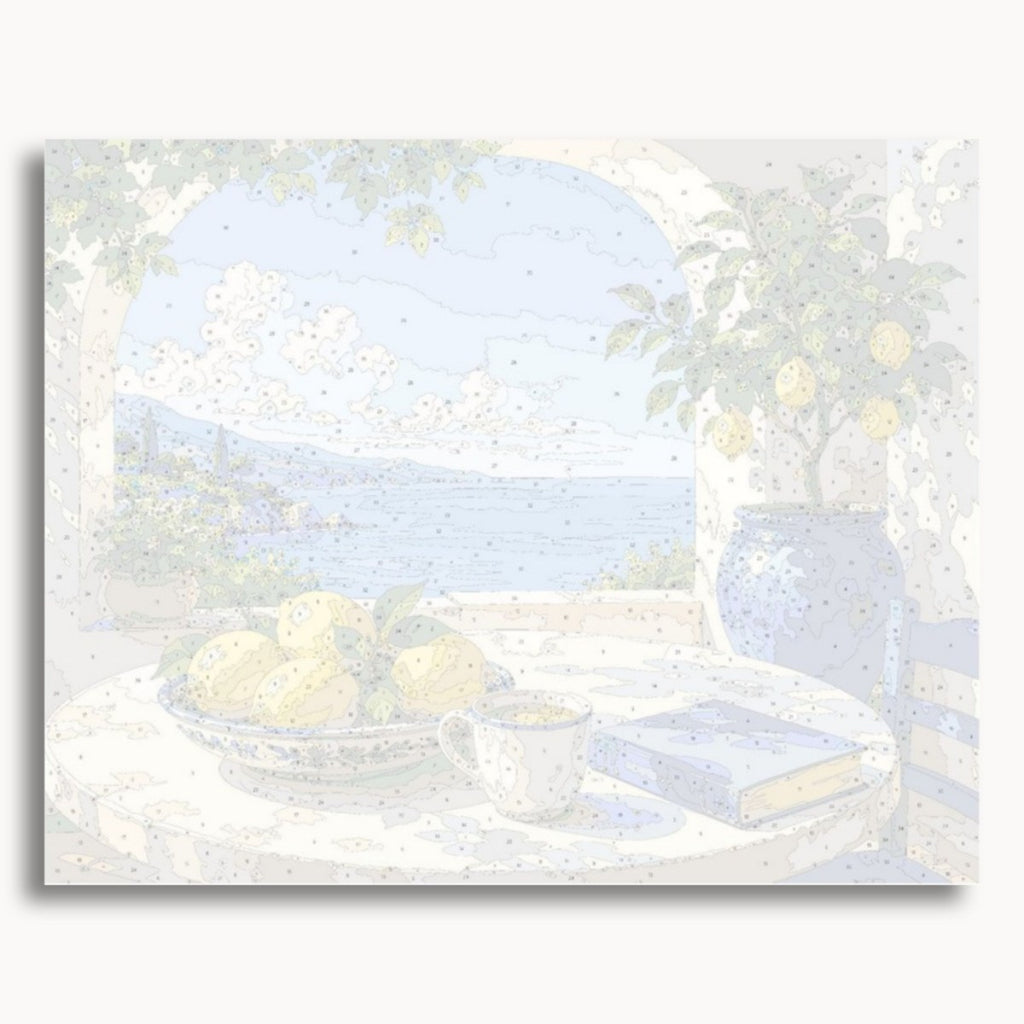 Numbered canvas preview for the Coastal Lemons paint by numbers kit