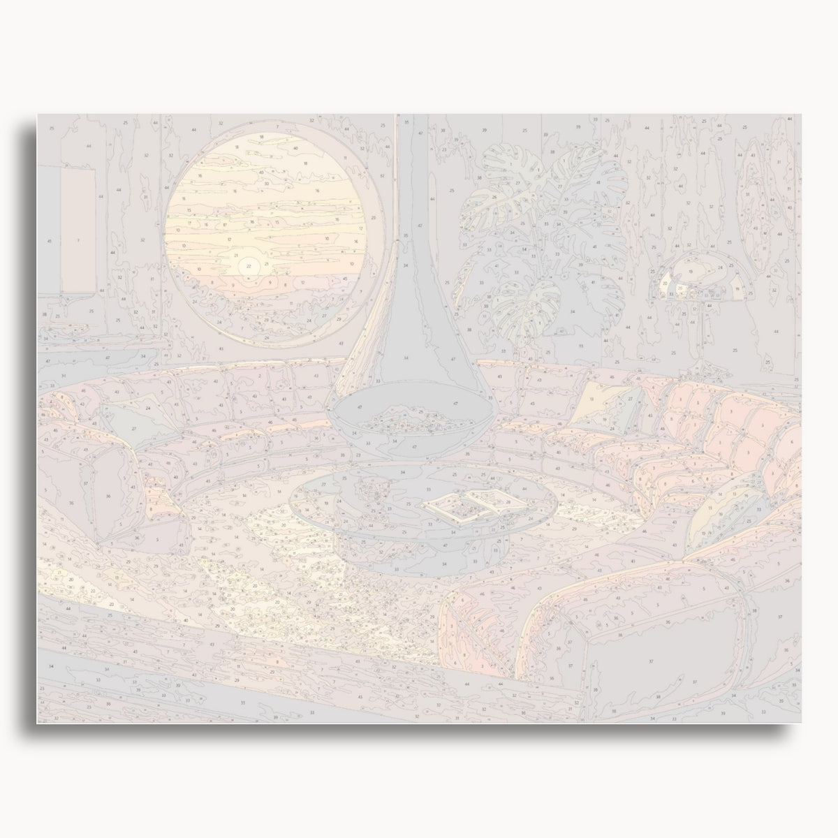 Numbered canvas preview for Afterglow '74, showing outlined painting sections and color numbers.