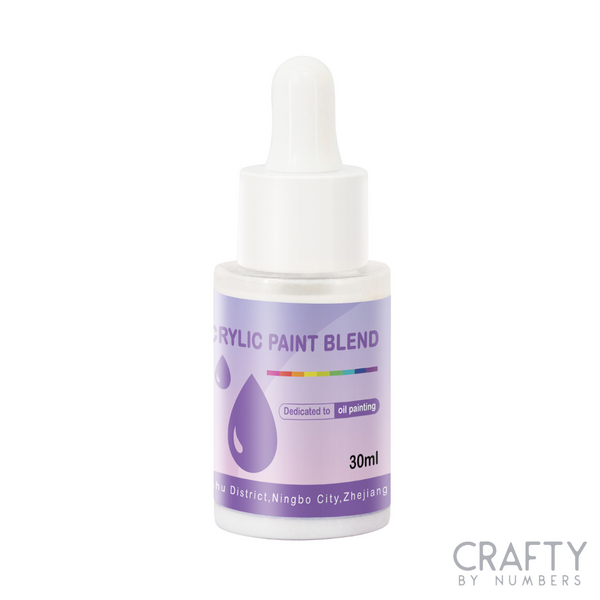 A 30ml bottle of Crafty by Numbers Crystal Paint Blend, with a label indicating it is a rehydrating medium for acrylic paints.