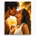Taste of You: a couple kissing in golden sunlight beneath palm leaves.