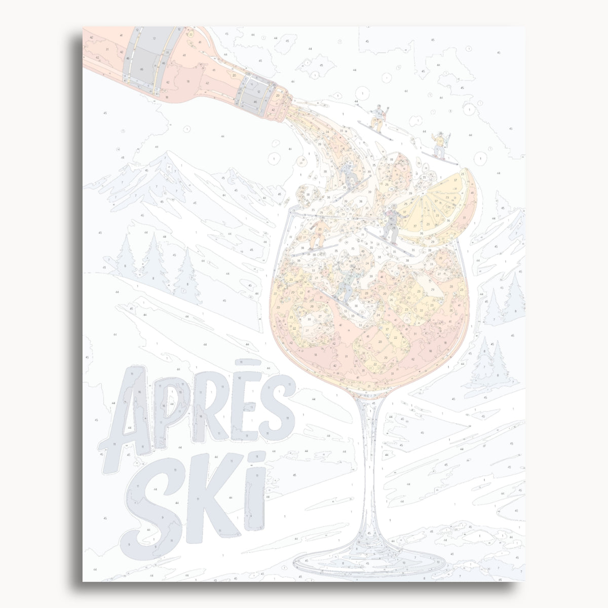 Numbered canvas preview for Après Ski Cocktail, showing outlined painting sections and color numbers.