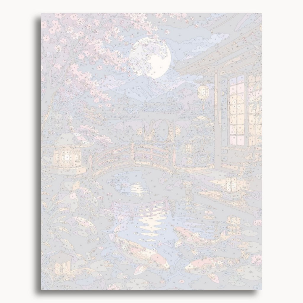 Numbered canvas preview for the Moonlit Koi Garden paint by numbers kit