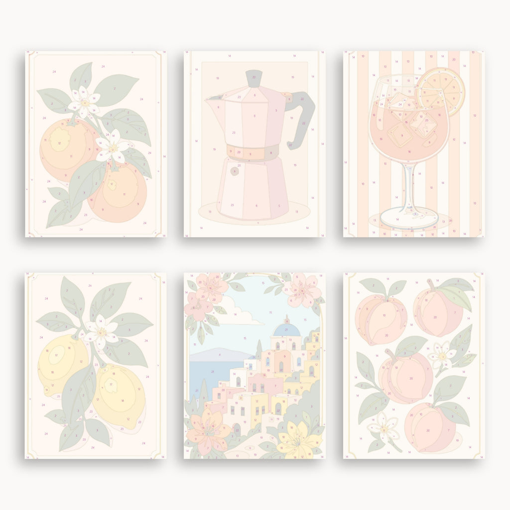 Numbered mini canvas previews for the Mediterranean Delights set