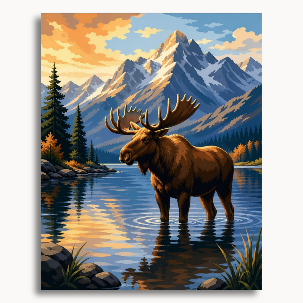 Mountain Moose paint by numbers artwork on canvas
