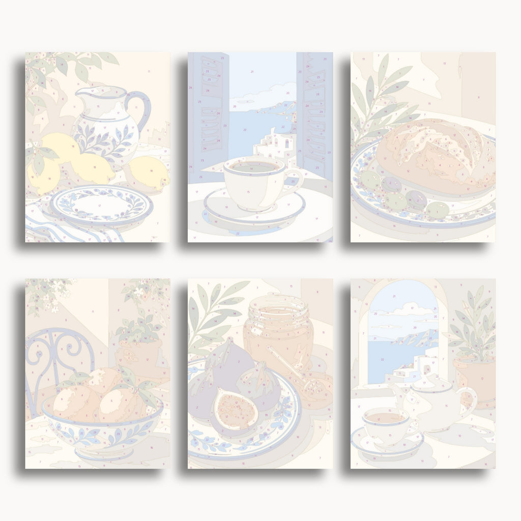 Numbered mini canvas previews for the Mediterranean Kitchen set