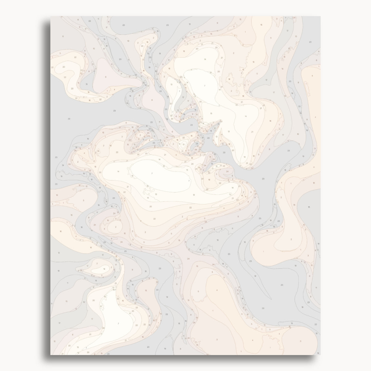 Numbered canvas preview for Abstract Kiss, showing outlined painting sections and color numbers.