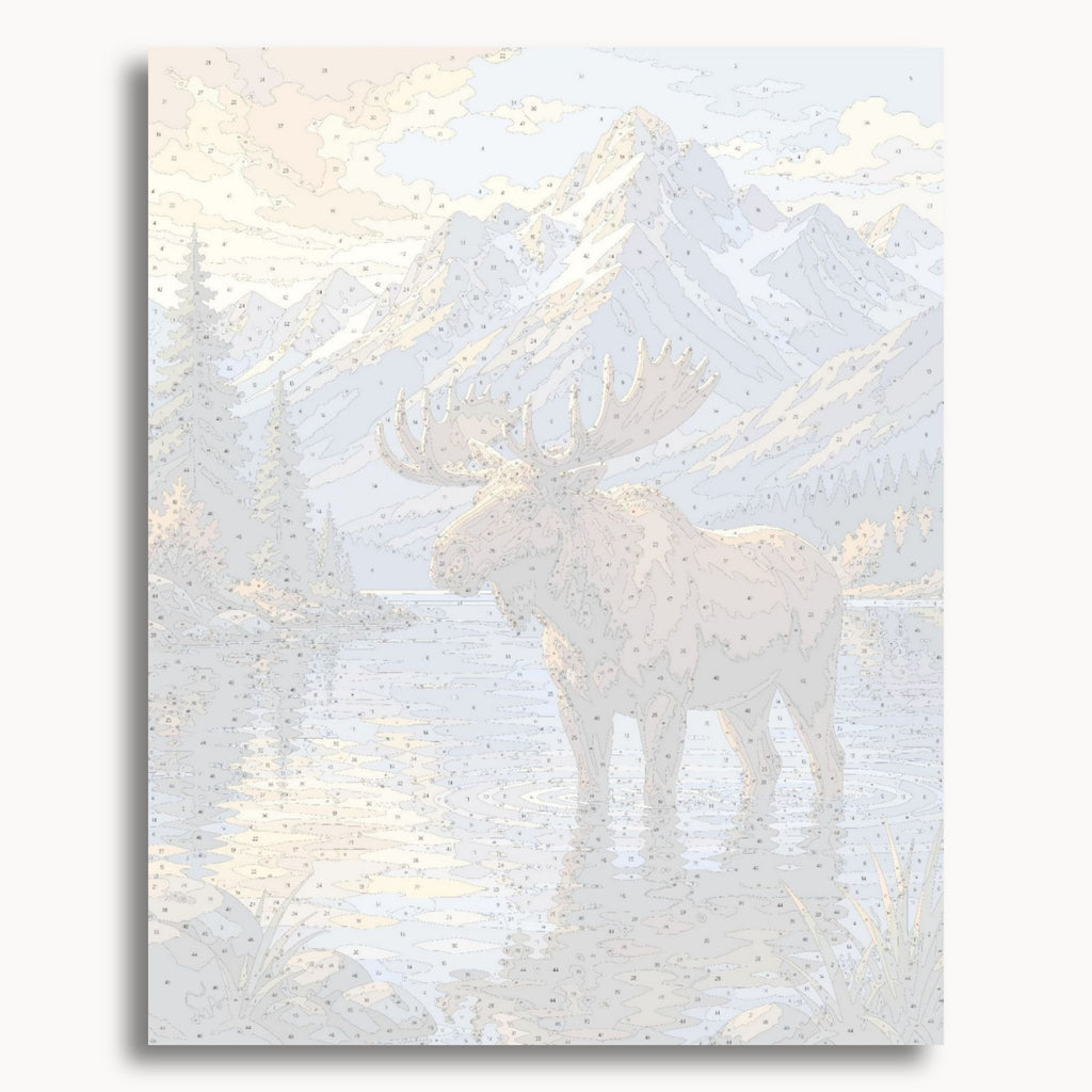 Numbered canvas preview for the Mountain Moose paint by numbers kit