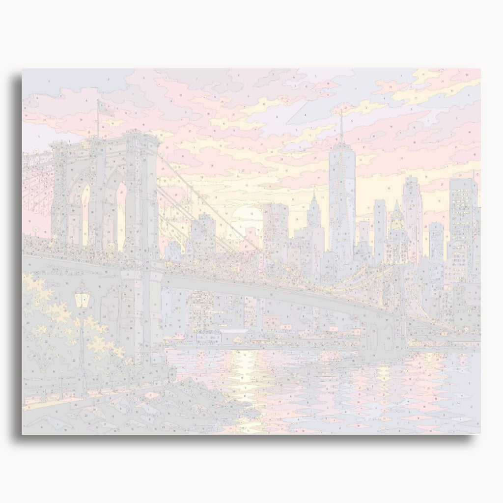 Numbered canvas preview for the Brooklyn Sunset paint by numbers kit