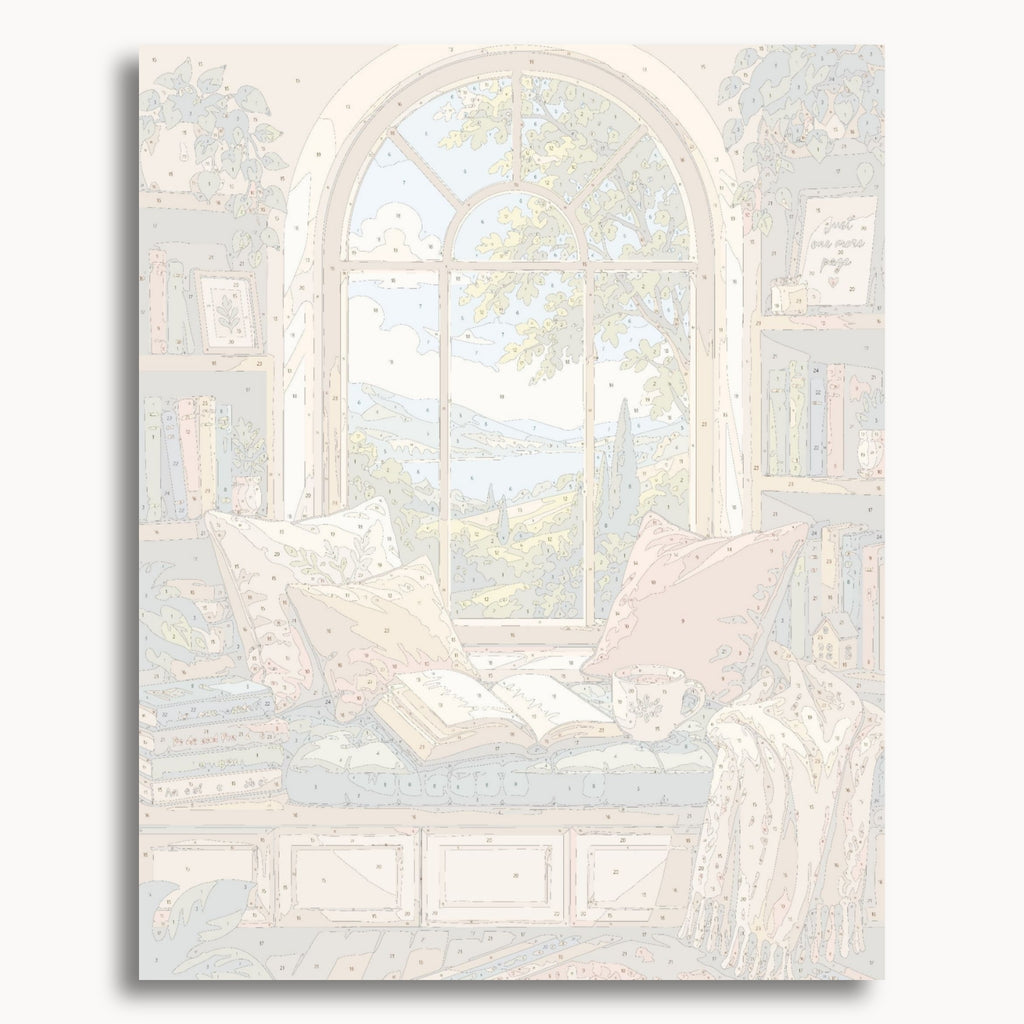 Numbered canvas preview for the Reading Nook paint by numbers kit