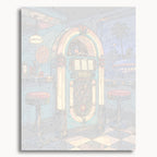 Numbered canvas preview for Retro Diner Jukebox, showing outlined painting sections and color numbers.