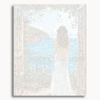 Numbered canvas preview for Woman at Coastal Terrace, showing outlined painting sections and color numbers.
