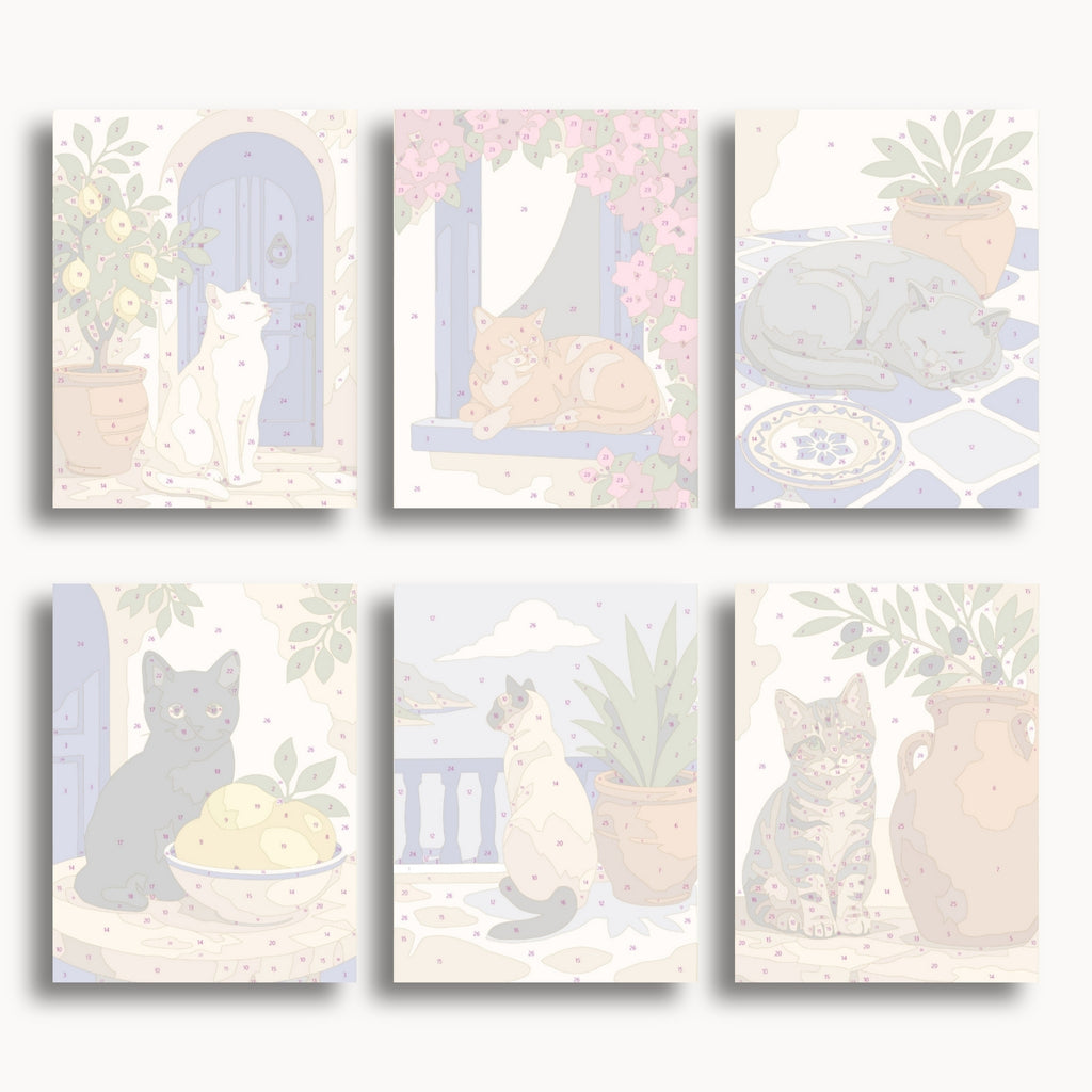 Numbered mini canvas previews for the Mediterranean Cats set