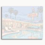 Numbered canvas preview for Palm Tree Motel, showing outlined painting sections and color numbers.