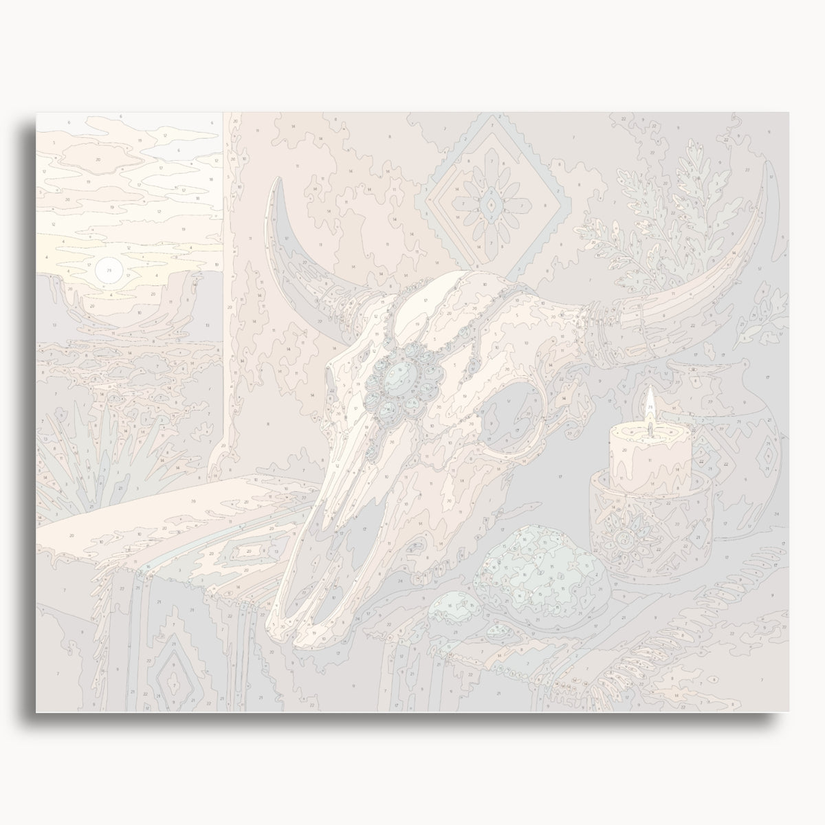 Numbered canvas preview for the Desert Skull paint by numbers kit