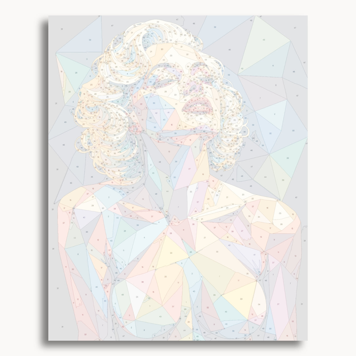 Numbered canvas preview for Prismatic Desire, showing outlined painting sections and color numbers.
