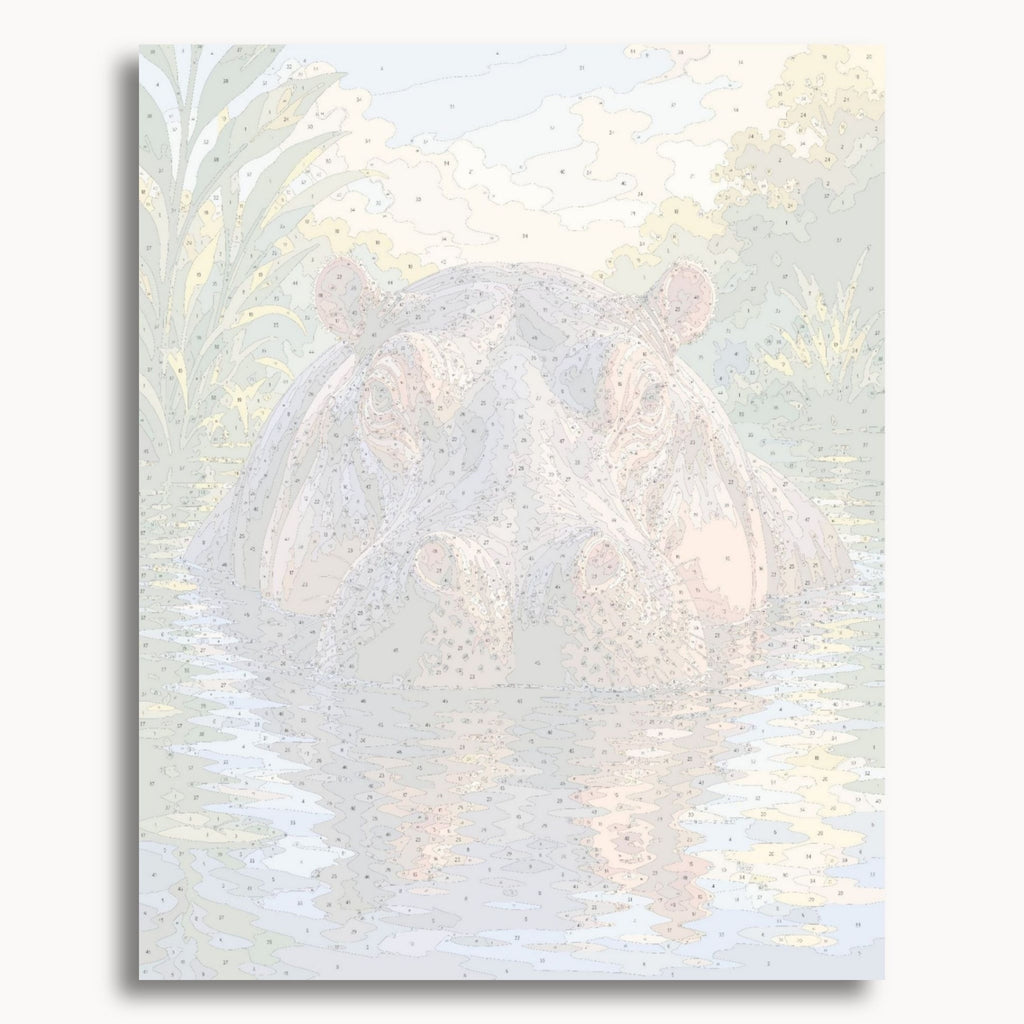 Numbered canvas preview for the River Hippo paint by numbers kit