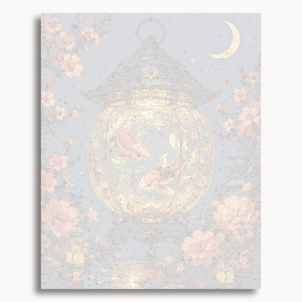 Numbered canvas preview for the Koi Lantern paint by numbers kit