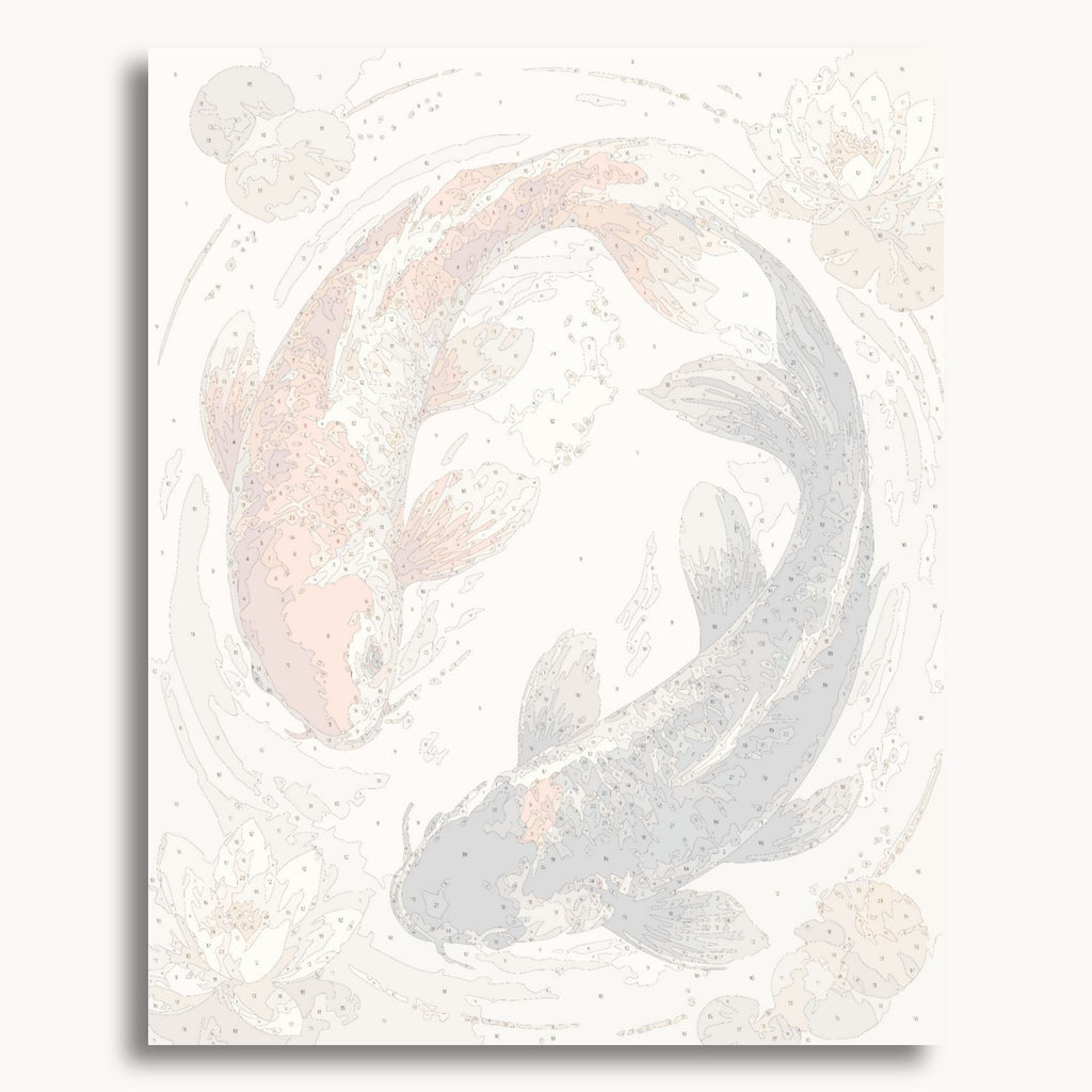 Numbered canvas preview for the Koi Fish paint by numbers kit