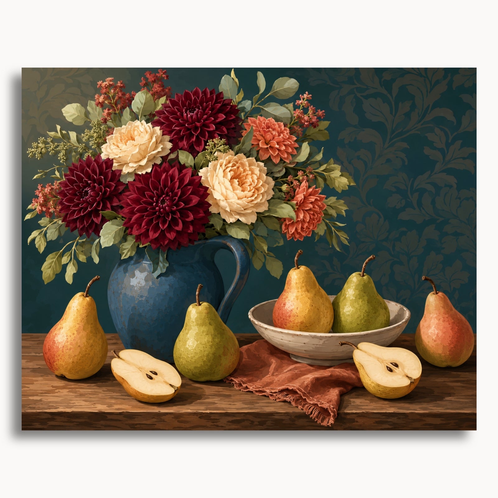 Dahlias et poires