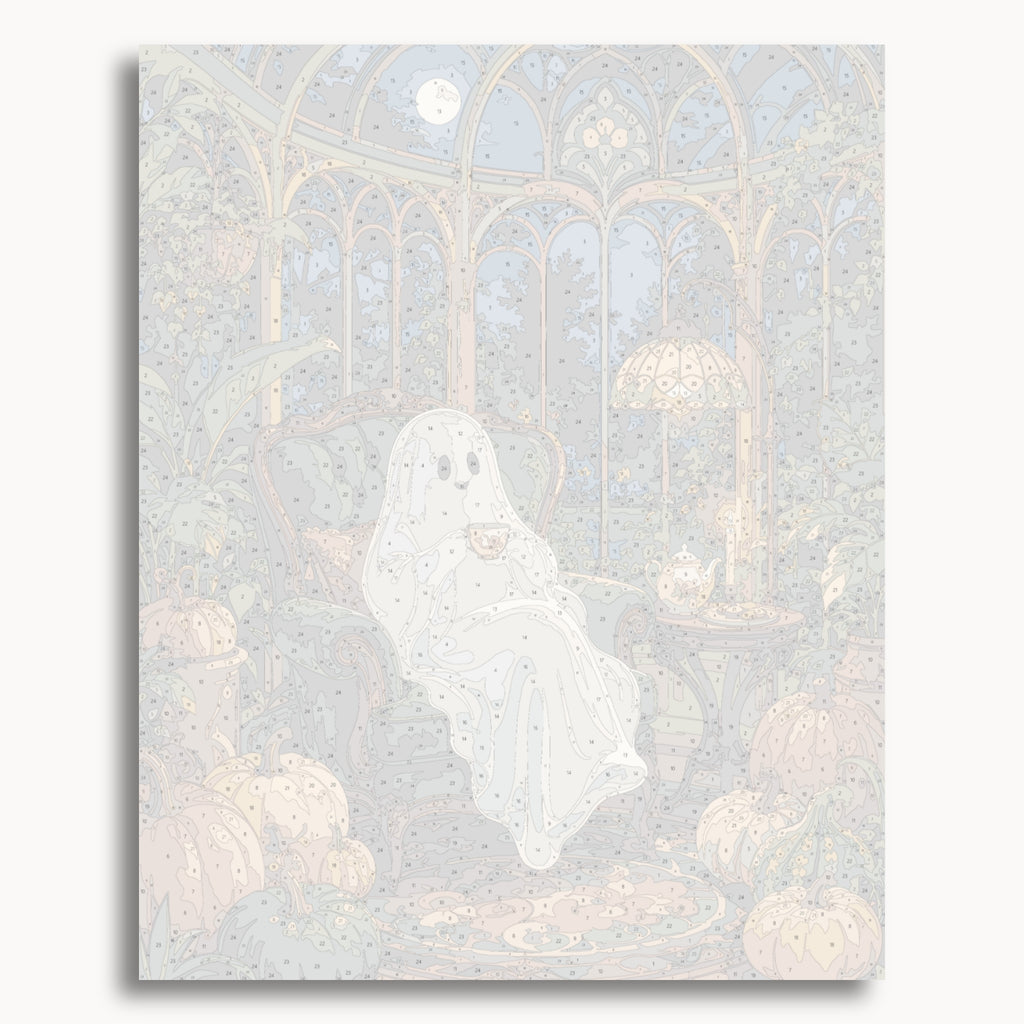 Numbered canvas preview for the Ghost Tea Time paint by numbers kit