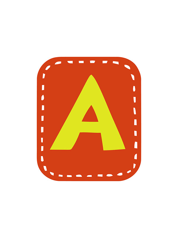Letter 'A' patch with red border and yellow letter on a white background