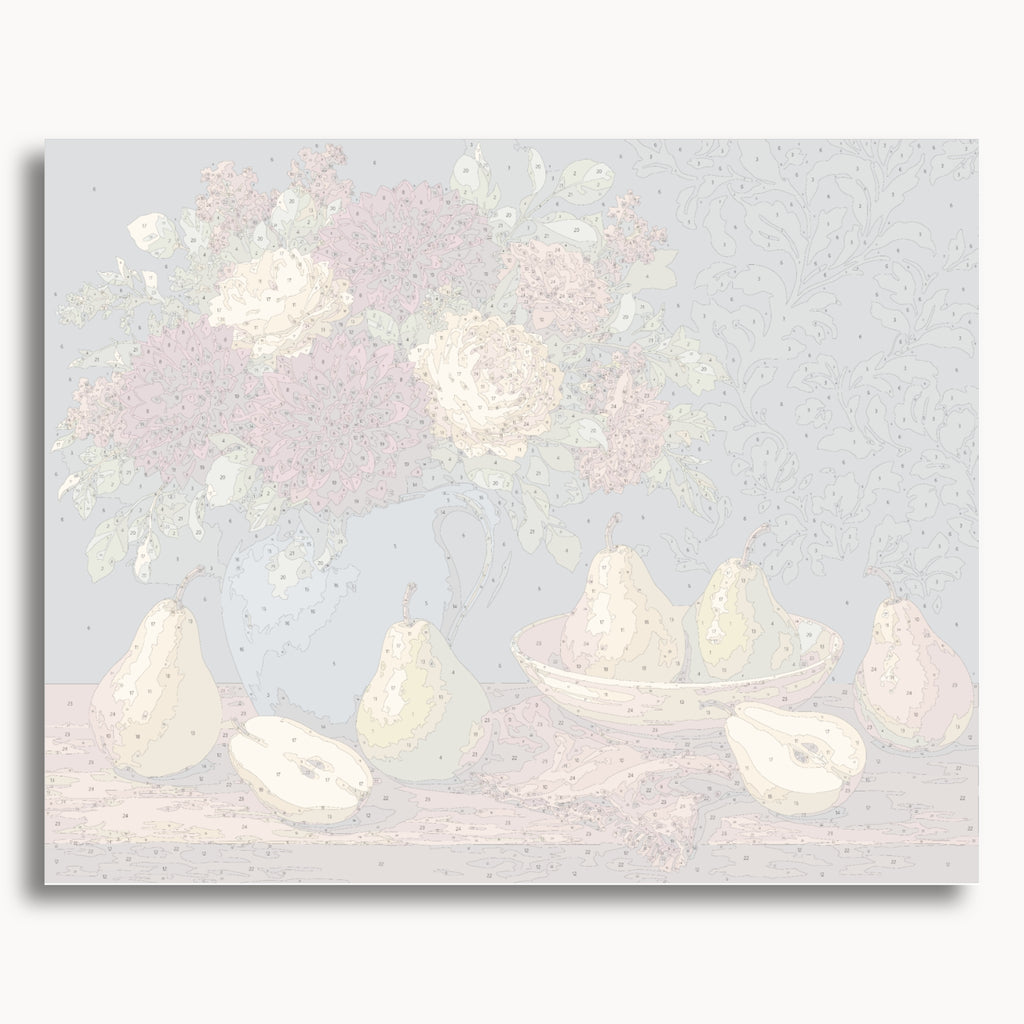 Numbered canvas preview for the Dahlias And Pears paint by numbers kit