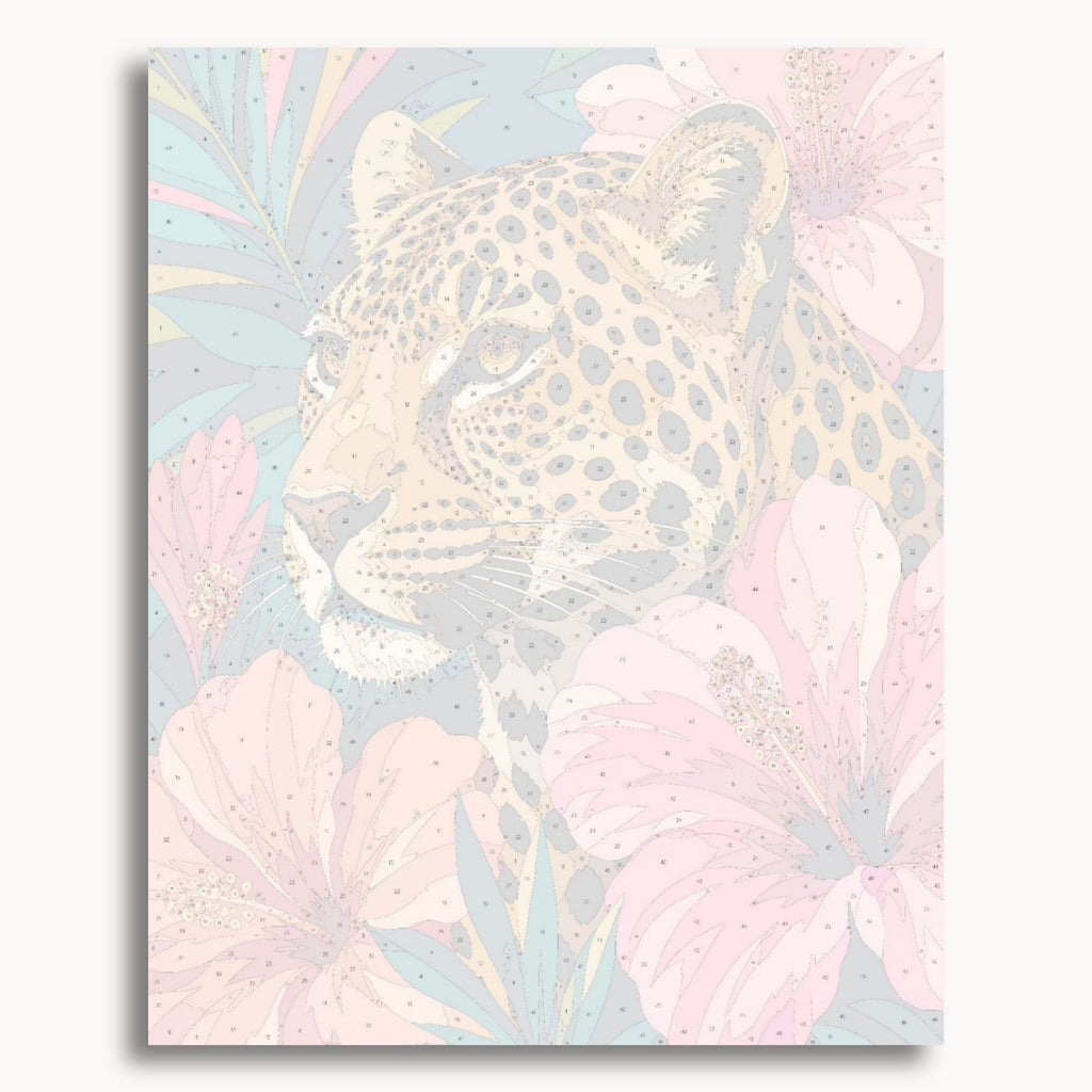 Numbered canvas preview for the Floral Leopard paint by numbers kit