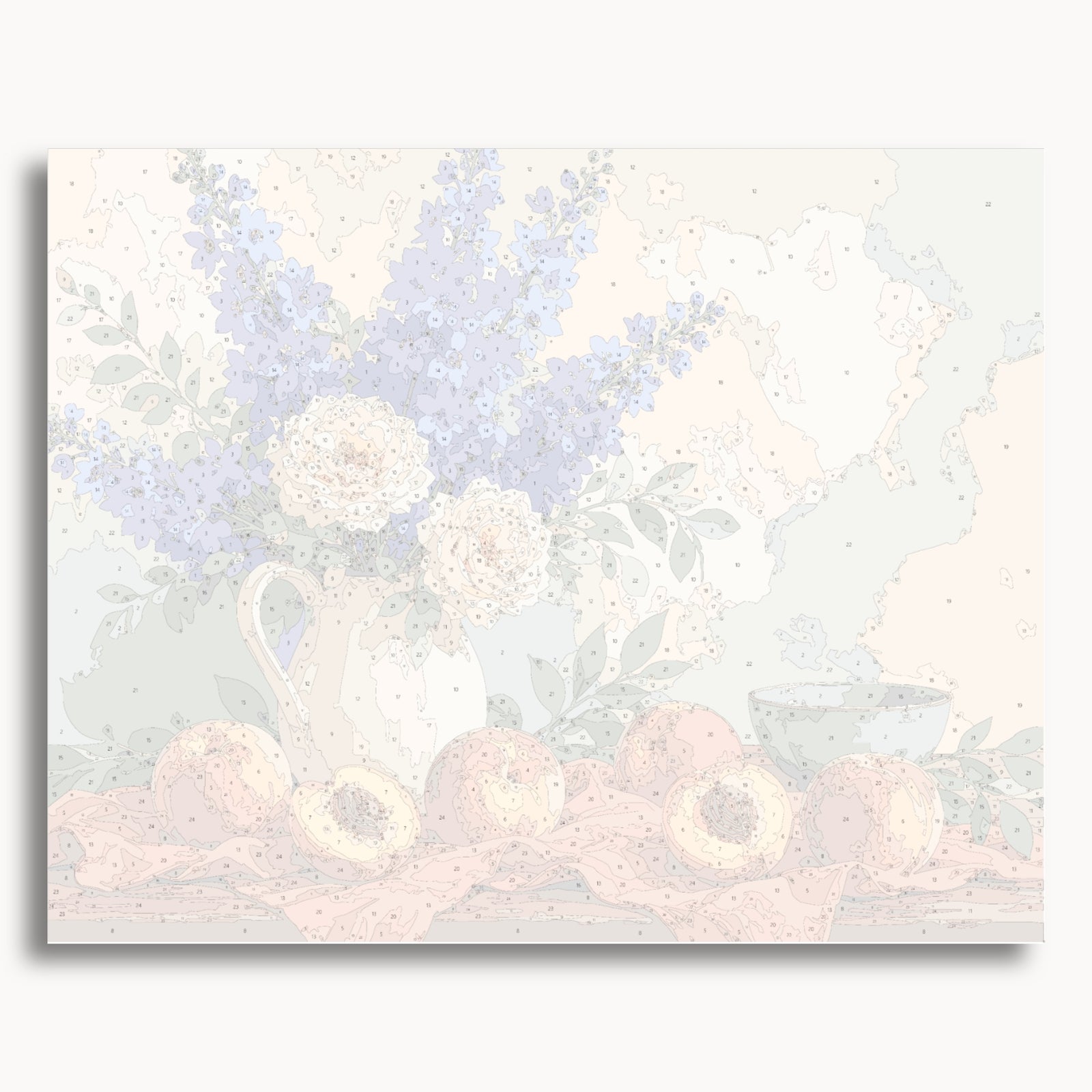 Pêches et delphiniums
